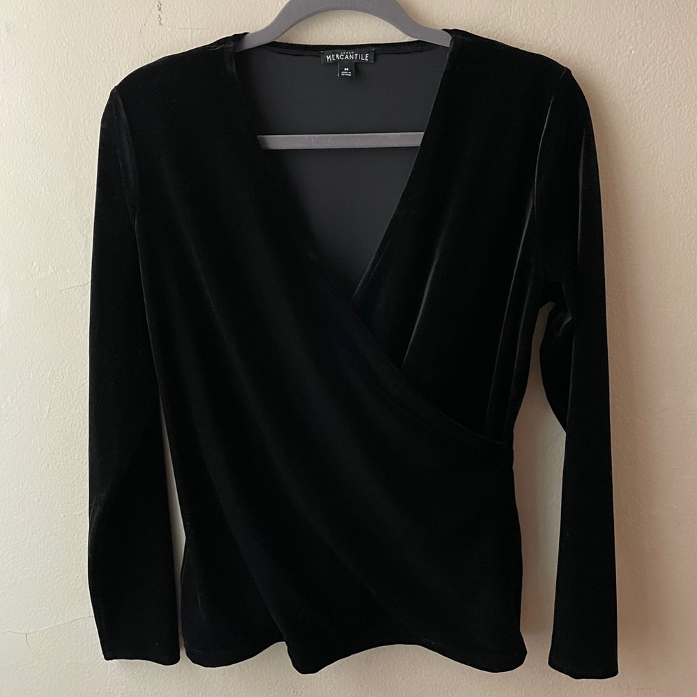 J Crew Factory Black Velvet Wrap Top